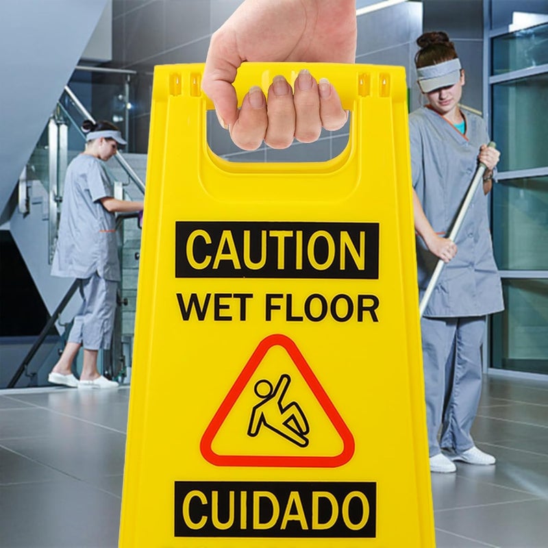 Aoutrow Caution Wet Floor Sign, Bilingual Foldable Safety Sign (17.12in x 8.38in x 0.94in), Yellow (1 Pack) - Image 5
